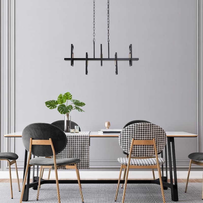 Tinka 32 Inches Modern Farmhouse Linear Black Chandelier 5-Light Geometric Kithen Island Pendant Lights Brass