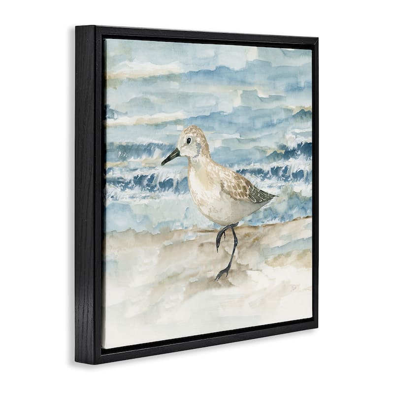 Stupell Balancing Sandpiper on Shore Framed Floater Canvas Wall Art Design By Nan