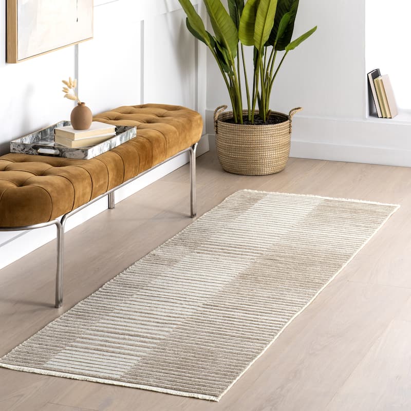 Nuloom Mirielle SuperiorWash Striped Machine Washable Area Rug - 2' 6" x 8' - Taupe