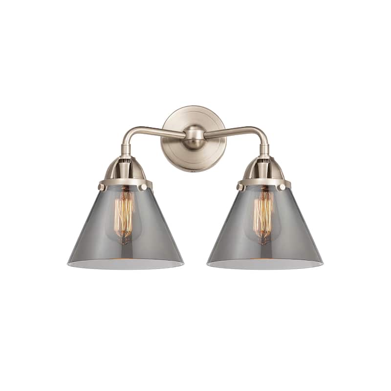 Innovations Lighting Nouveau 2 Cone - 2 Light 16" Bath Vanity Light - Brushed Satin Nickel/Light Smoke
