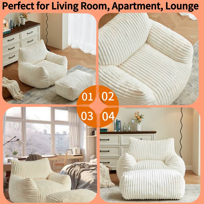 Suede Sofa Chair with Ottoman - 5-Zone Support & Compact Boxed Delivery