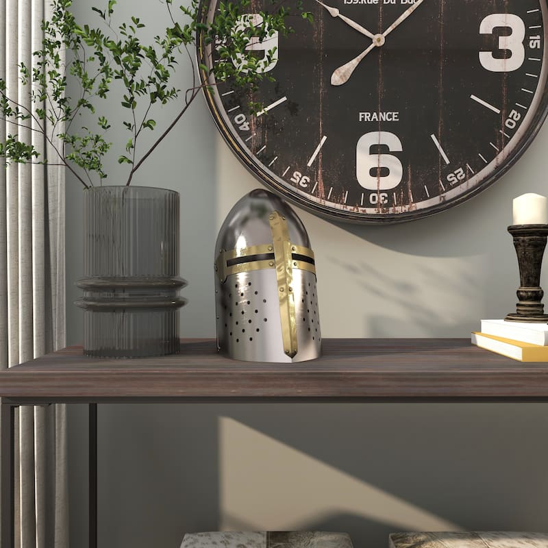 Silver Metal Replica Medieval Knight Crusader Helmet - 9 x 9 x 13