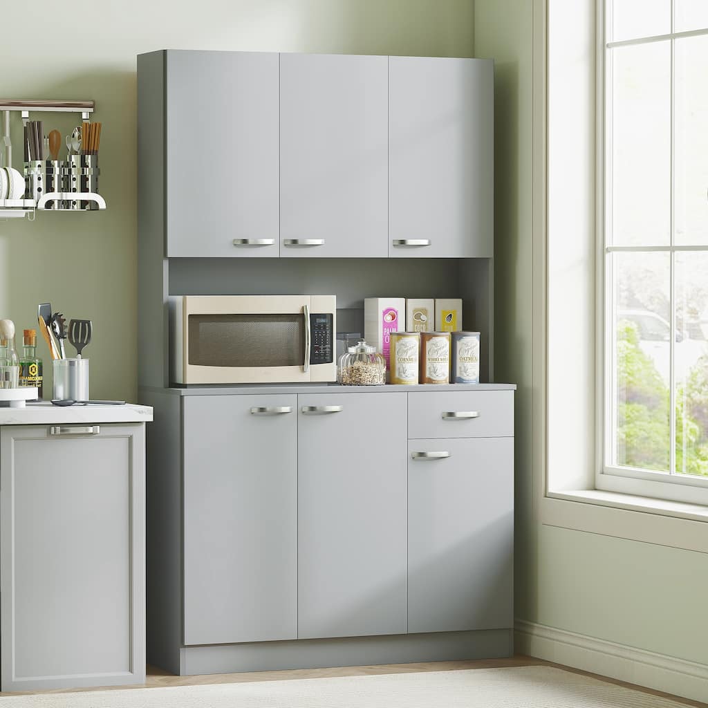 HOMCOM 71" Freestanding Buffet with Hutch, Kitchen Storage Cabinets, Pantry with 6 Doors, 3 Adjustable Shelves, Gray