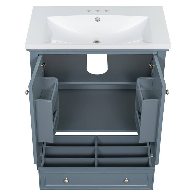 GDFStudio - Emerson 30-Inch Freestanding Bathroom Vanity with Ceramic Sink, Multi-functional Cabinet and Drawer