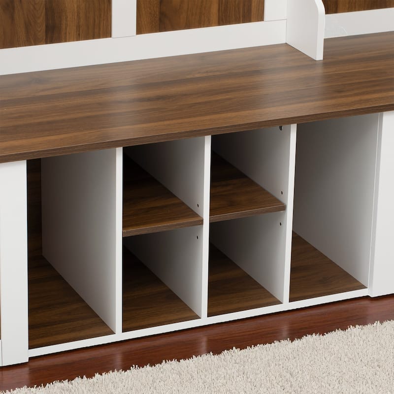 58.8 in Wide Hall Tree with Bench, 7 Hooks, 2 Drawers, Adjustable Shelves, Entryway Coat Rack Organizer, 76.7 in H