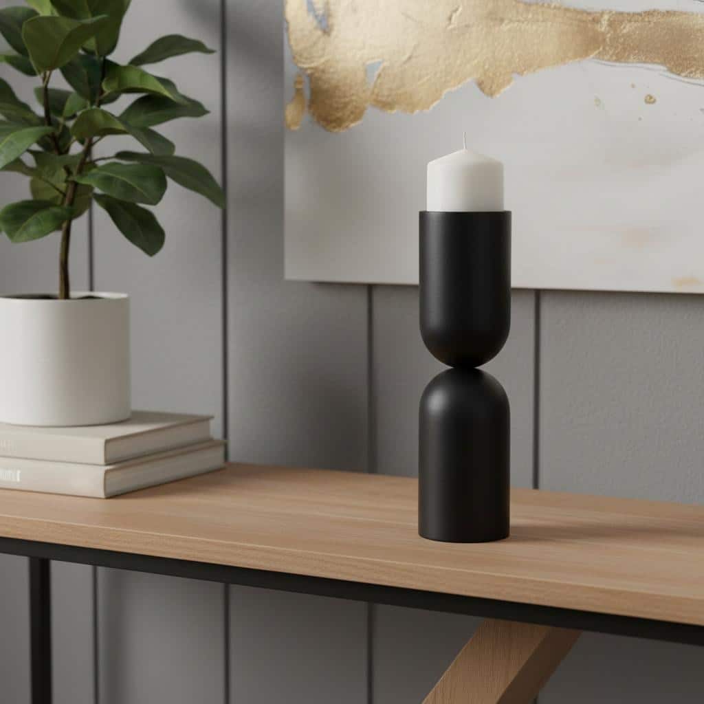 13" Black Metal Tabletop Pillar Candle Holder