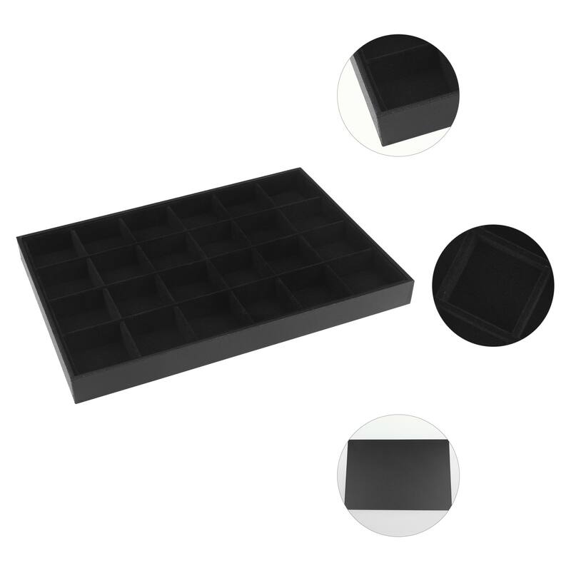 Velvet Jewelry Organizer Trays with Removable Dividers for Drawers, Jewelry Organizer Drawer Case Storage - Black - 24 Grid Tray