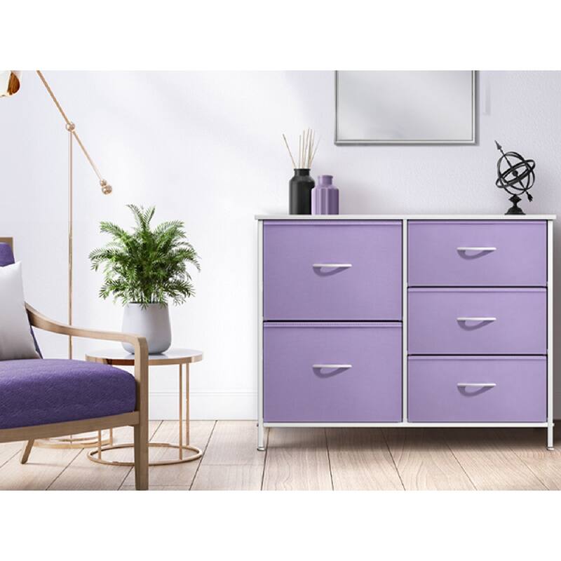 5 Drawer Bedroom Chest Dresser and TV Stand, Pastel Collection