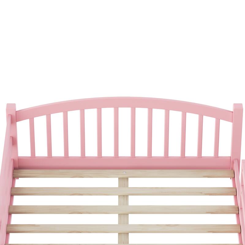 Montessori Floor Bed with Fence - Full/Twin Solid Wood, Slats & Safety Guardrails, Easy Assemble