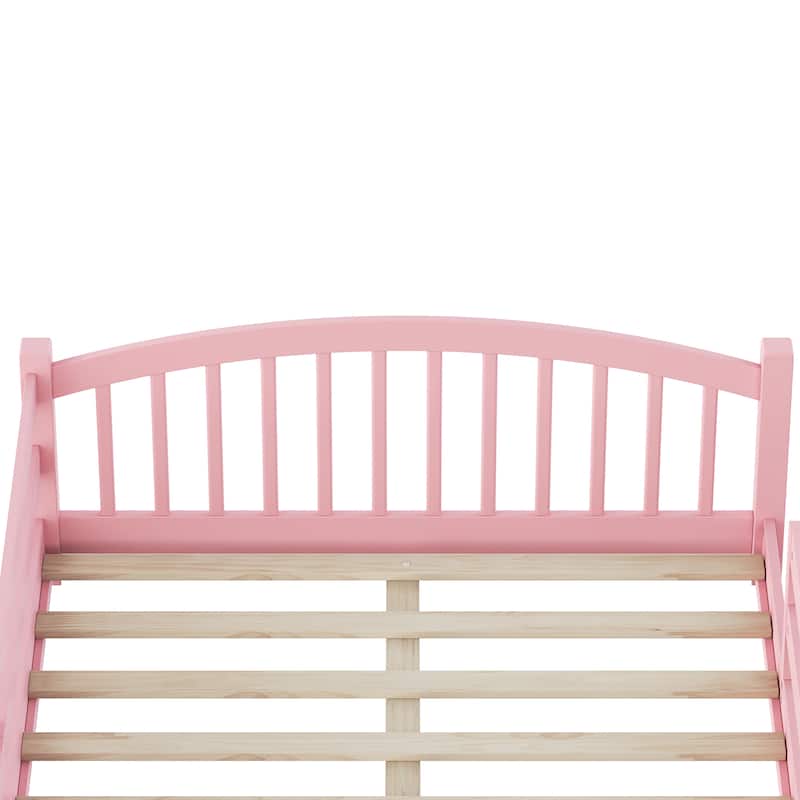 Solid Wood Floor Bed Montessori Bed with Safety Guardrails Without Door