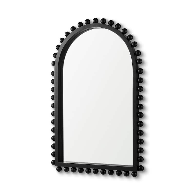 Leeds Solid Wood Arched Frame With Beads Rectangular Mirror - 35" x 23" - Black