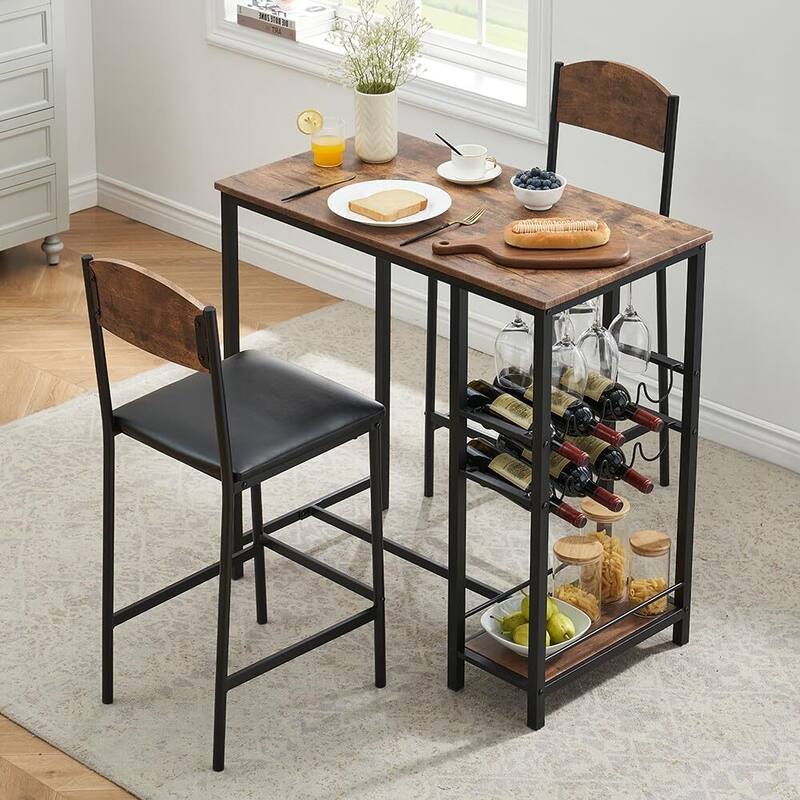 Bar Table Set of 2 with Footrest - Brown