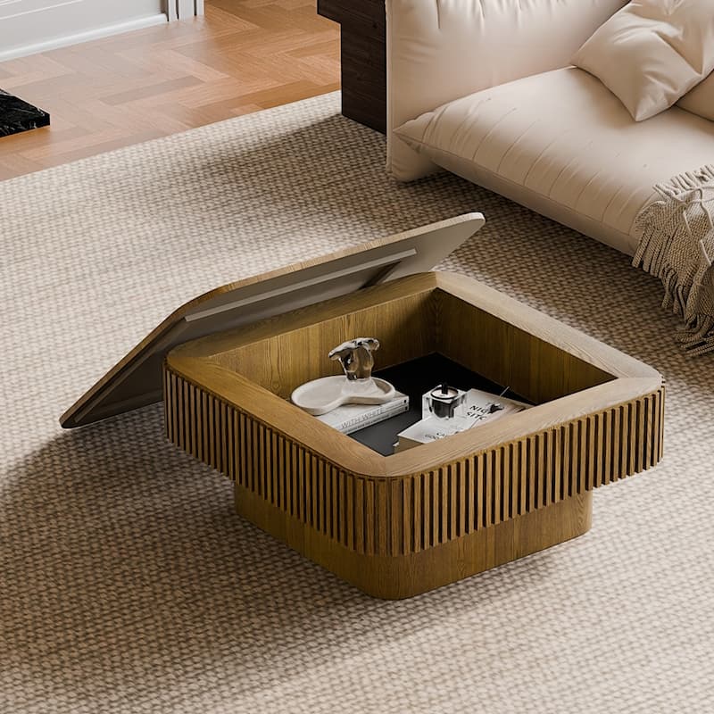 Lift-top Coffee Table Solid Wood Veneered Coffee Table with Storage and Adjustable Height