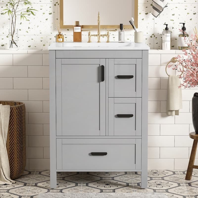 Bathroom Vanity with Ceramic Sink - Gray