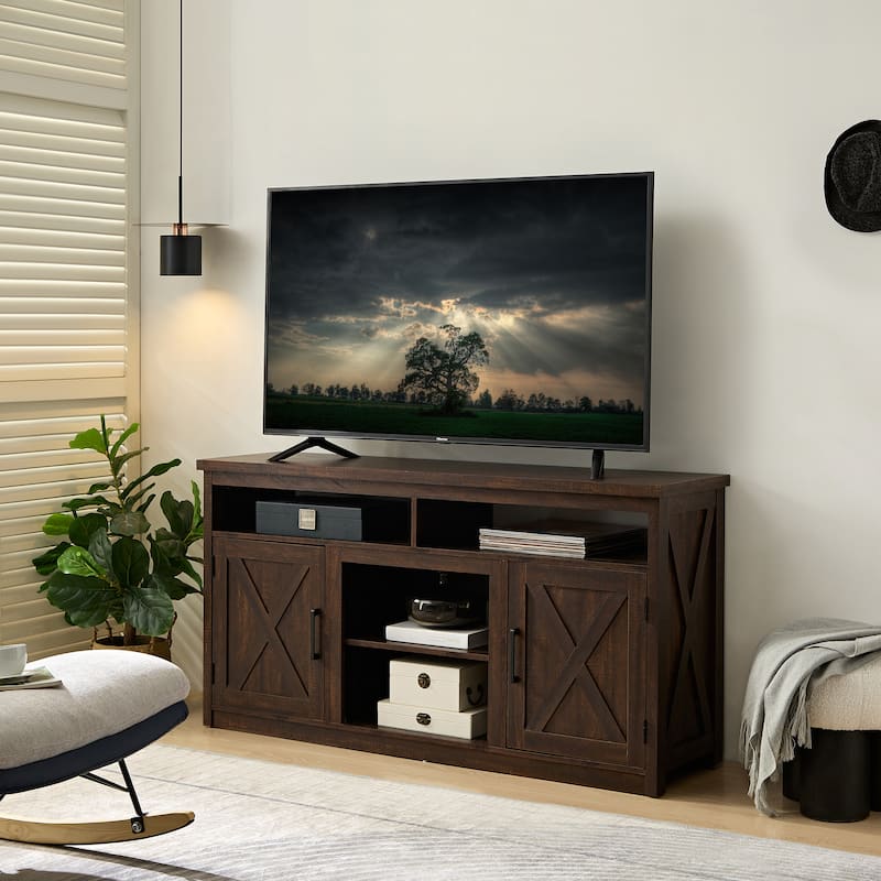 Farmhouse Barn Door Up to 65" TV Media Stand Modern Entertainment Console