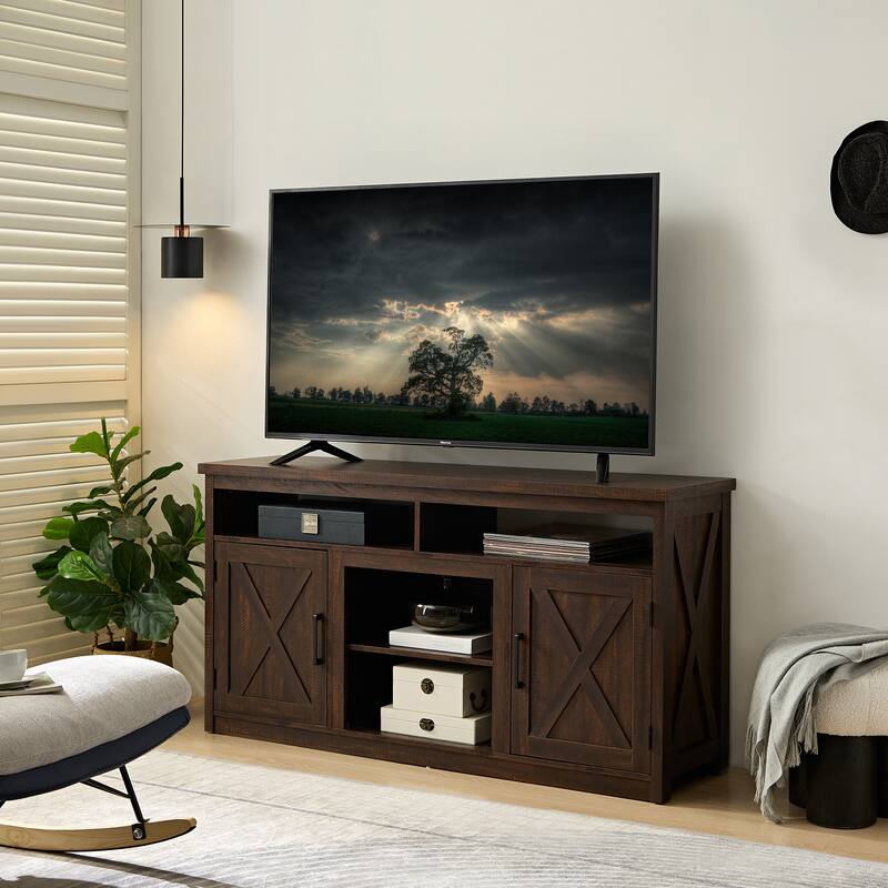 Farmhouse Style 60-Inch TV Stand with Cable Management & Storage for 65-Inch TVs.