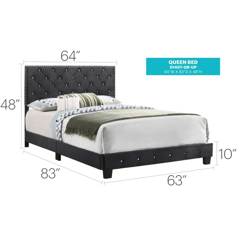 Coastal Craftsman Bed - Soft Velvet Upholstered Bed Frame - Modern Bedroom Bed