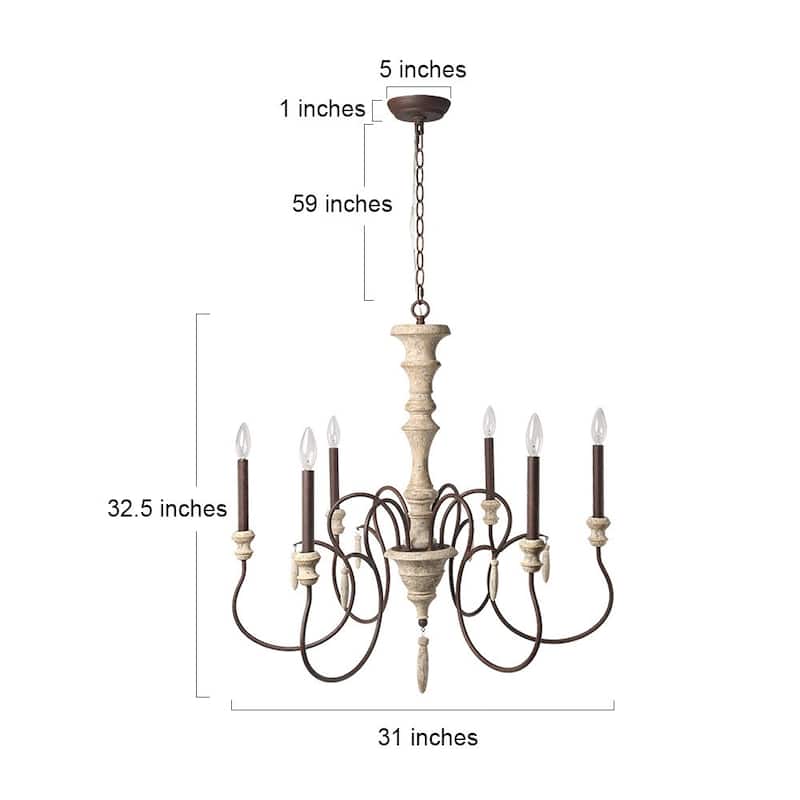 Modern Farmhouse 6-Light Wood Chandelier Classic French Country Lights - D31" x H32.5"