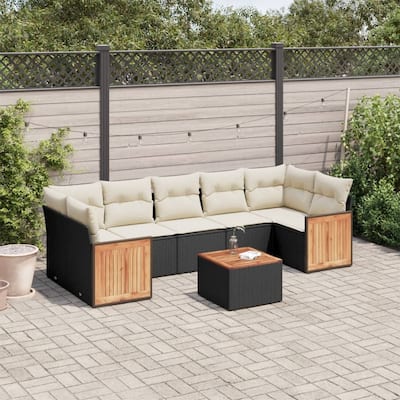 vidaXL Patio Sofa Set with Cushions Outdoor Furniture 8 Piece Poly Rattan - 21.7 x 21.7 x 14.6