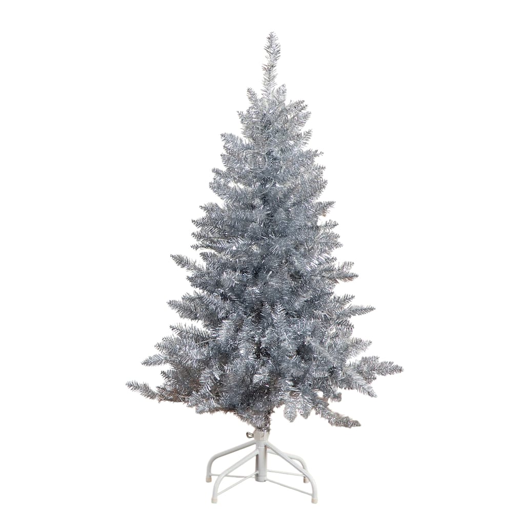 4-ft Artificial Silver Christmas Tree with 130 Cool White LED Lights