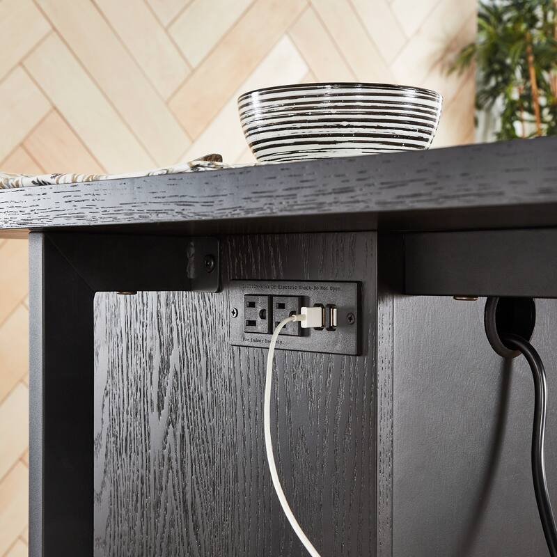 Oyala Black Finish 2-door Kitchen Island with Power and USB outlets and 2 Stools by iNSPIRE Q Modern