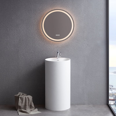 35" Tall Solid Surface Round Pedestal Freestanding Bathroom Wash Basin Bathroom Sink - 18"18"