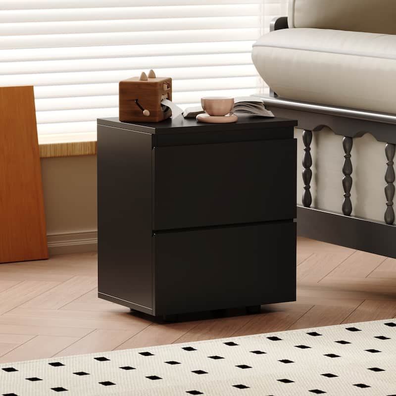 Nightstand Bedside Table Wood 2-Drawer End Table White/Brown