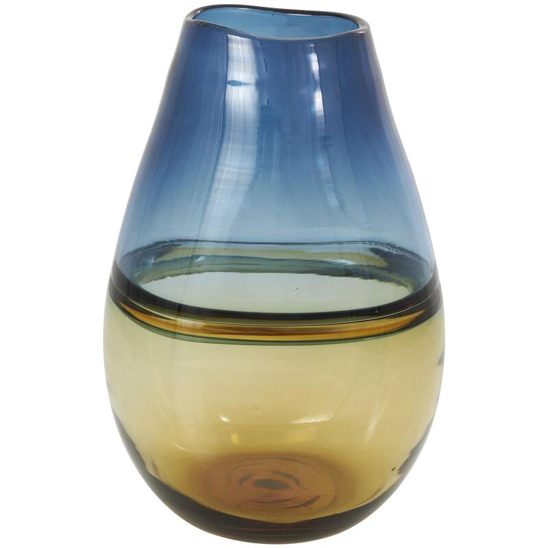 Glass Handmade Ombre Decorative Vase with Yellow Base - Blue - Roche River Decor