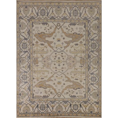Beige Oushak Oriental Area Rug Handmade Oriental Wool Carpet - 8'1"x 9'10"