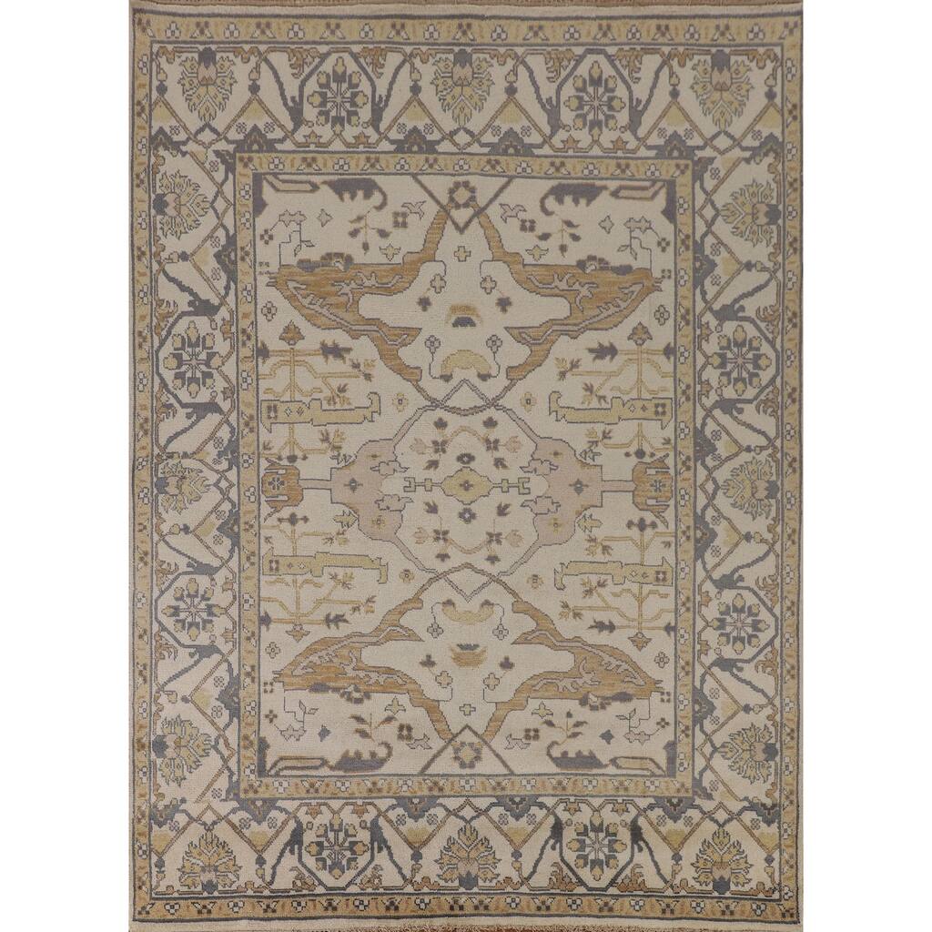 Beige Oushak Oriental Area Rug Handmade Oriental Wool Carpet - 8'1"x 9'10"