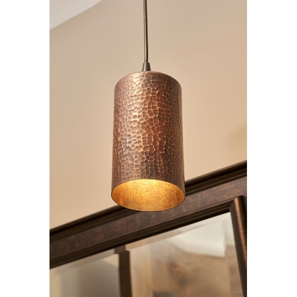 Hammered Copper 4 in Round Cylinder Pendant Light Shade in Oil