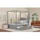 preview thumbnail 4 of 13, Queen Canopy Platform Kids Bed with Twin Trundle, 3-Storage Drawers, Solid Pine Frame, Canopy Roof for Curtains or Lights, Grey