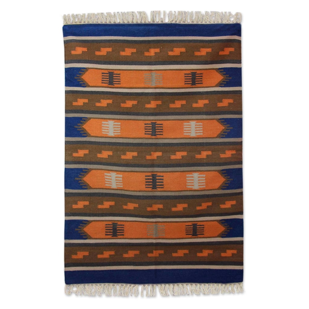 Handmade Village Horizon Wool dhurrie rug (India ) - Big