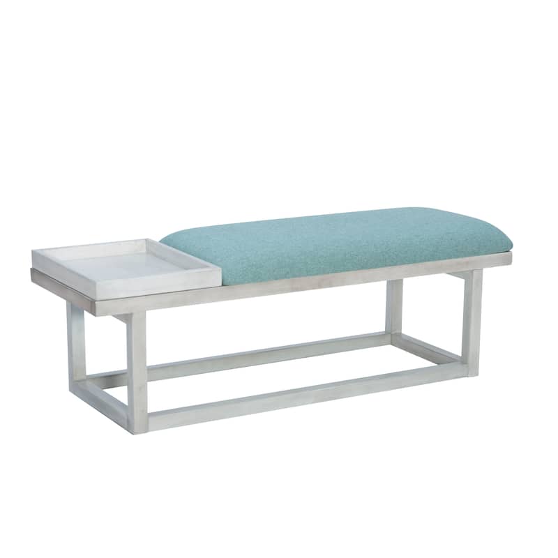Upholstered Cushioned Bench with Storage Tray - 52" - White and Aqua Blue
