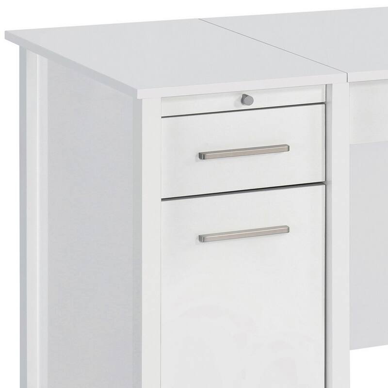 Wim 60 Inch Lift Top Office Desk, 4 Drawers, 2 Pull Out Trays, Glossy White