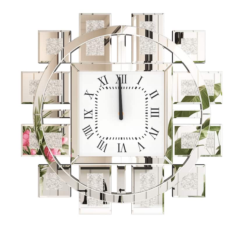 Large Wall Clock Crystal Twinkle Crush Diamond Mirrored