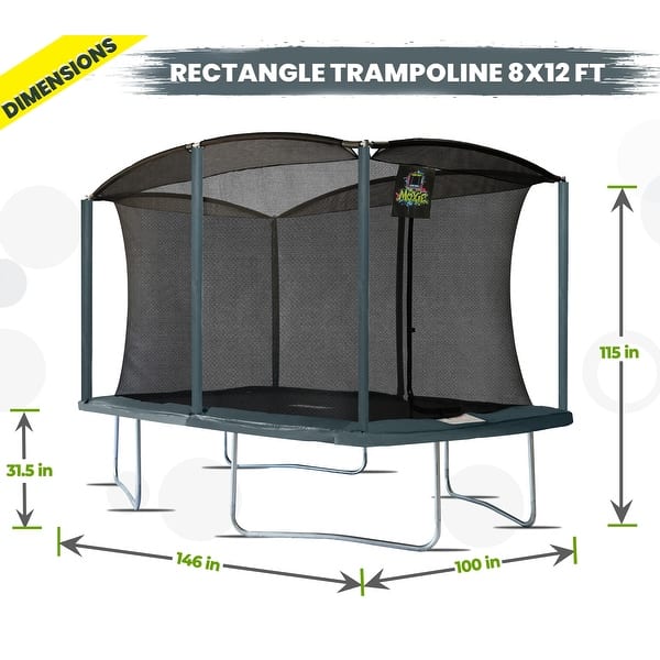 Machrus Moxie 8 x 12 FT Rectangular Outdoor Trampoline Set with Premium Safety Enclosure Gymnastics Rectangular Trampoline