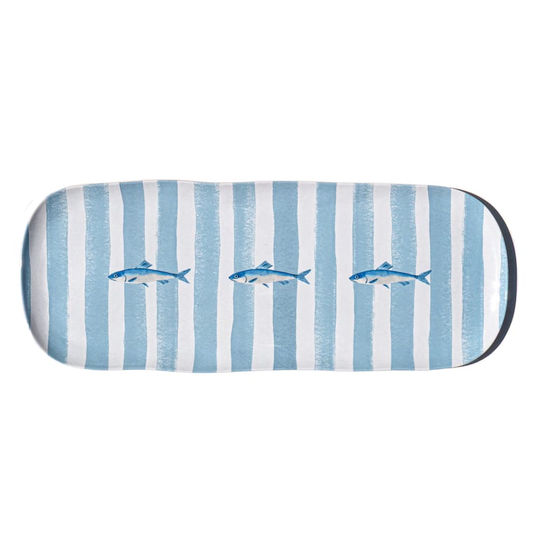 Abode Homewares Sardinia Melamine Stripe Serving Platter - Blue - 17" - Blue