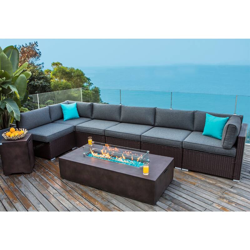 COSIEST 9-piece Outdoor Sectional Sofa Set with Fire Table - Dark Grey