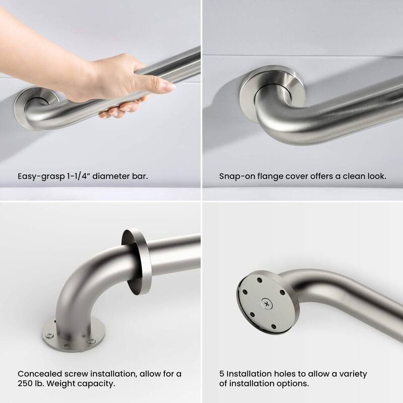 Bathroom Safety 18-Inch Length Stainless Steel Shower Grab Bar with Concealed Screws