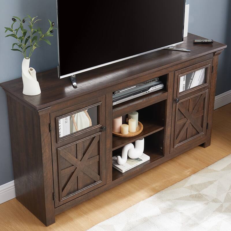 GDFStudio Merrow Wood TV Stand with Farmhouse Storage and Cable-Ready Design