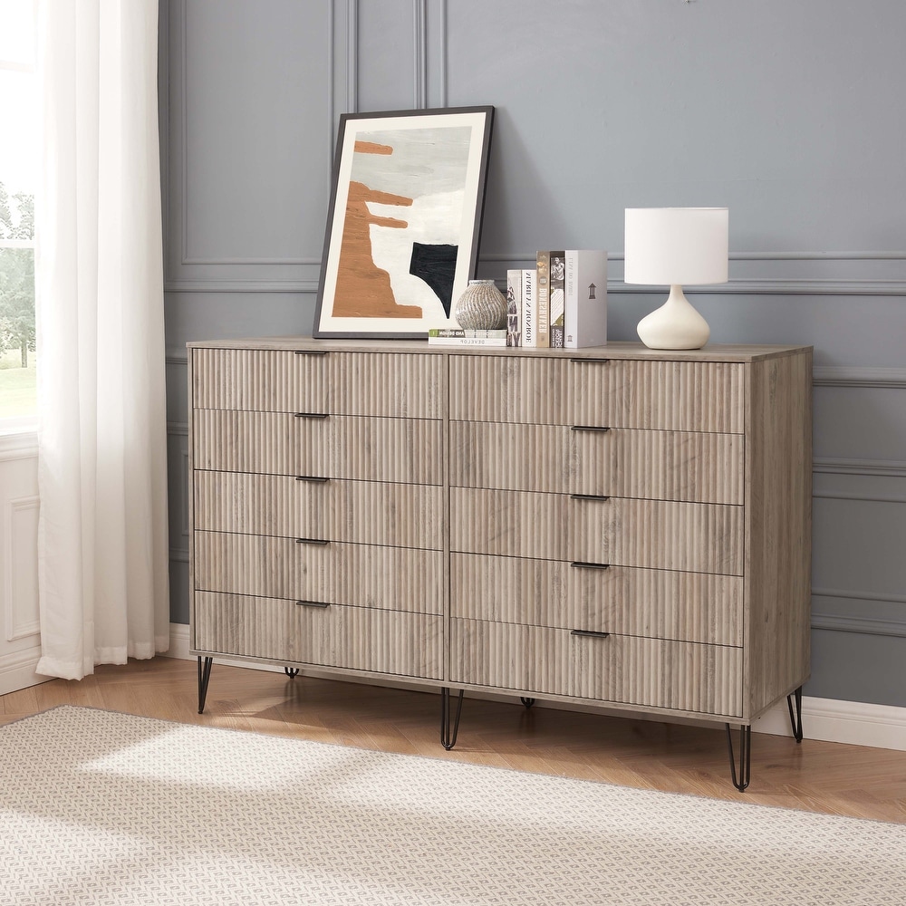 Manhattan Comfort DUMBO Modern 10-Drawer Double Tall Dresser in White and Grey