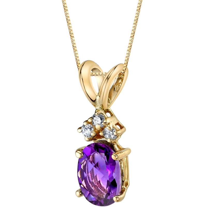 0.75 ct Oval Shape Amethyst and Diamond Pendant in 14k Yellow Gold