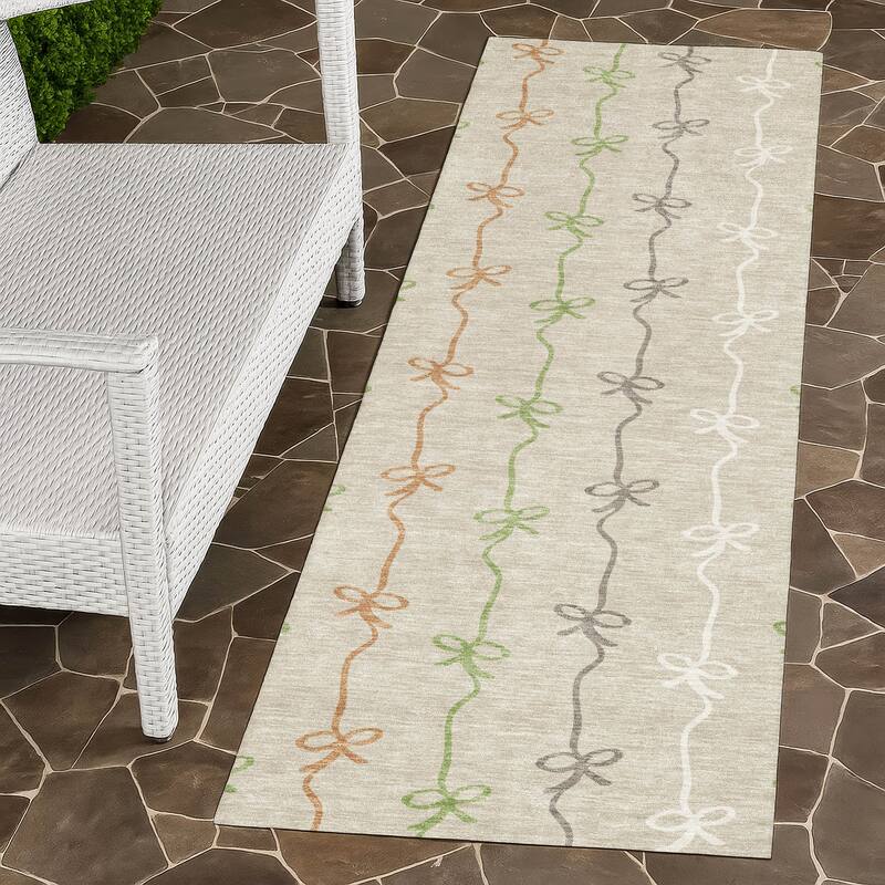 Machine Washable Indoor/ Outdoor Modern Bow Stripe Chantille Rug - Beige - 2'3" x 7'6"