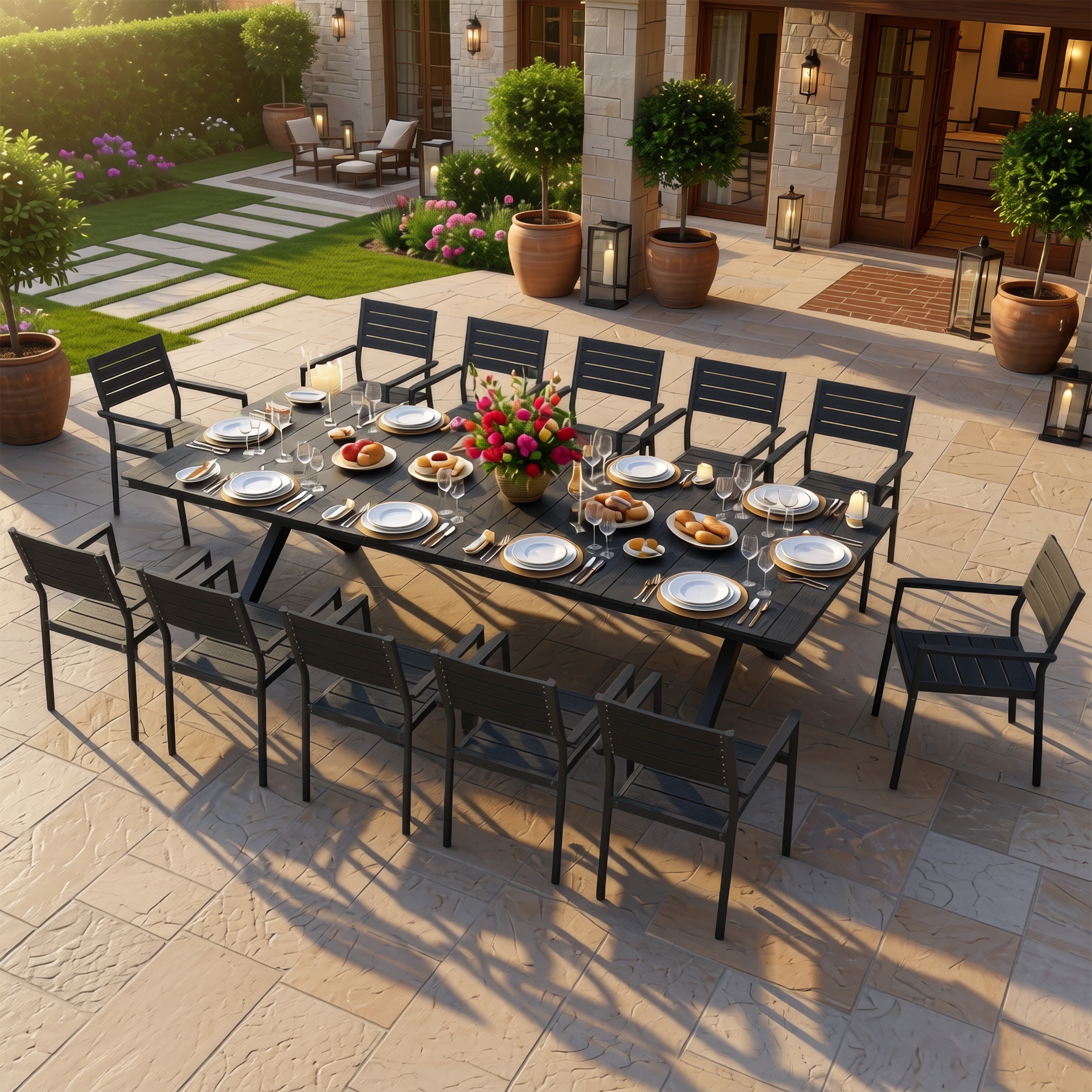 glass top rectangular patio dining table with umbrella hole Patiomore Table, 60