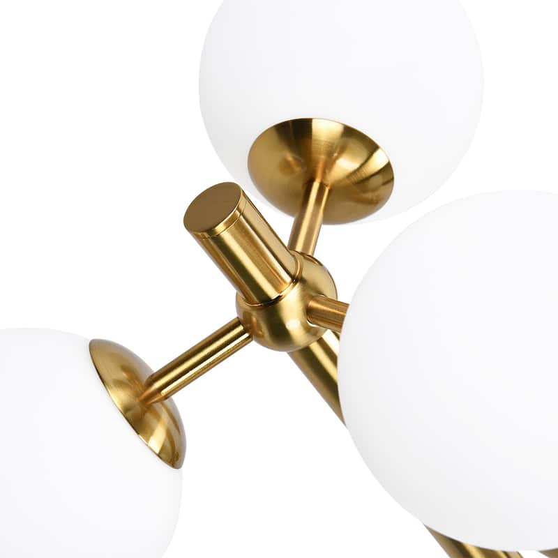 44in W Linear Mid Century Modern Chandelier 15 Light Gold Brass Sputnik Pendant Light with Frosted Glass Globe for Dining Room