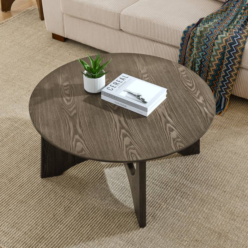 36" Round Coffee Table, Wooden Coffee Tables for Living Room Reception Room(Black)