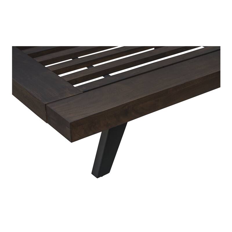 NADAAL STUDIOS Sterling Brown Solid Acacia Queen Platform Bed with Organic Edge Headboard and Steel Legs