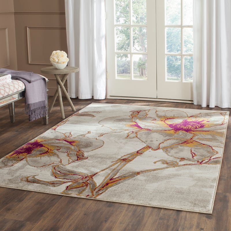 SAFAVIEH Porcello Jemima Modern Watercolor Floral Rug - 4'1" x 6' - Ivory/Grey