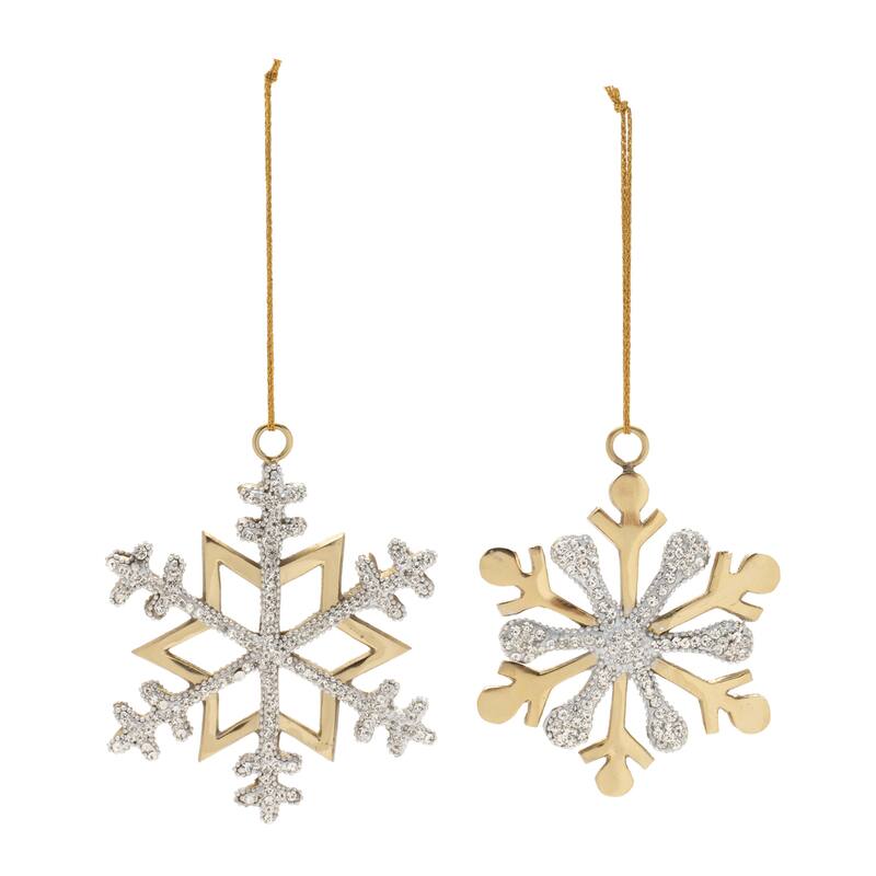 HomeRoots Set of Two Gold And Silver Metal Snowflake Shaped Ornaments